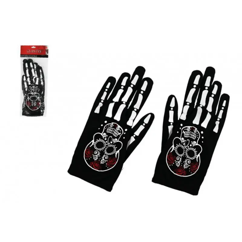 Guantes Cortos Catrina Negros (Adulto) - Halloween 