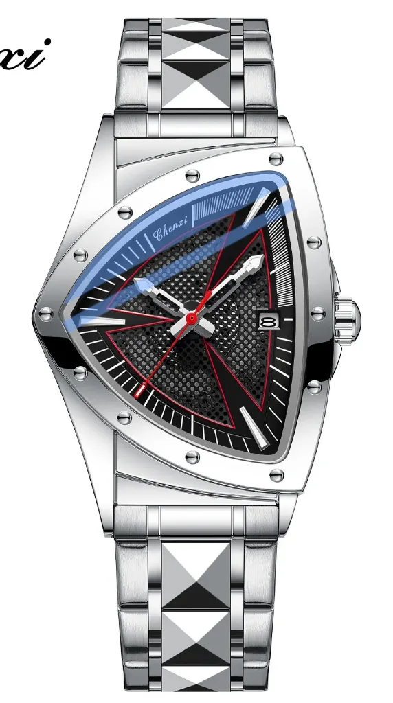 [CX-8253 Triangular Silver Black Ali] Reloj de Pulsera Cro Chenxi  CX-8253  Triangular Silver Black