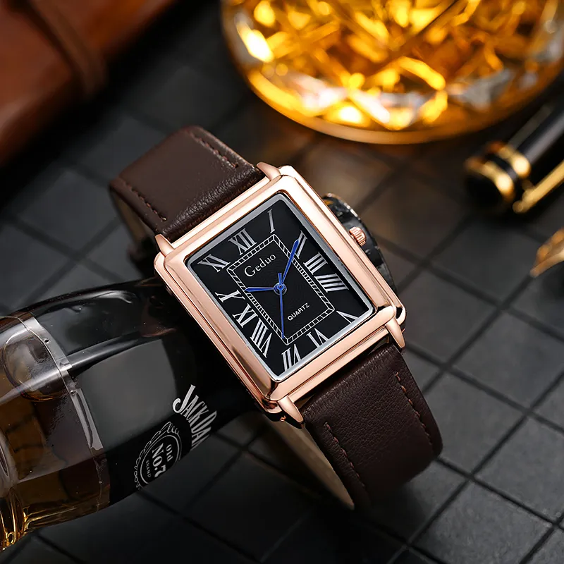 Reloj de Pulsera Cro Geduo Cuadrado Negro-Marron