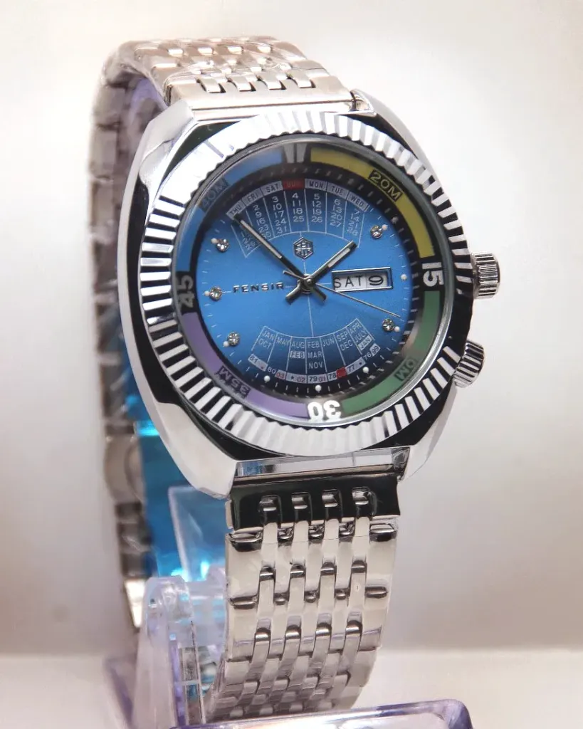 [Fensir Cal Perp Blue Ali] Reloj de Pulsera Fensir Calendario Perpetuo Dial Azul