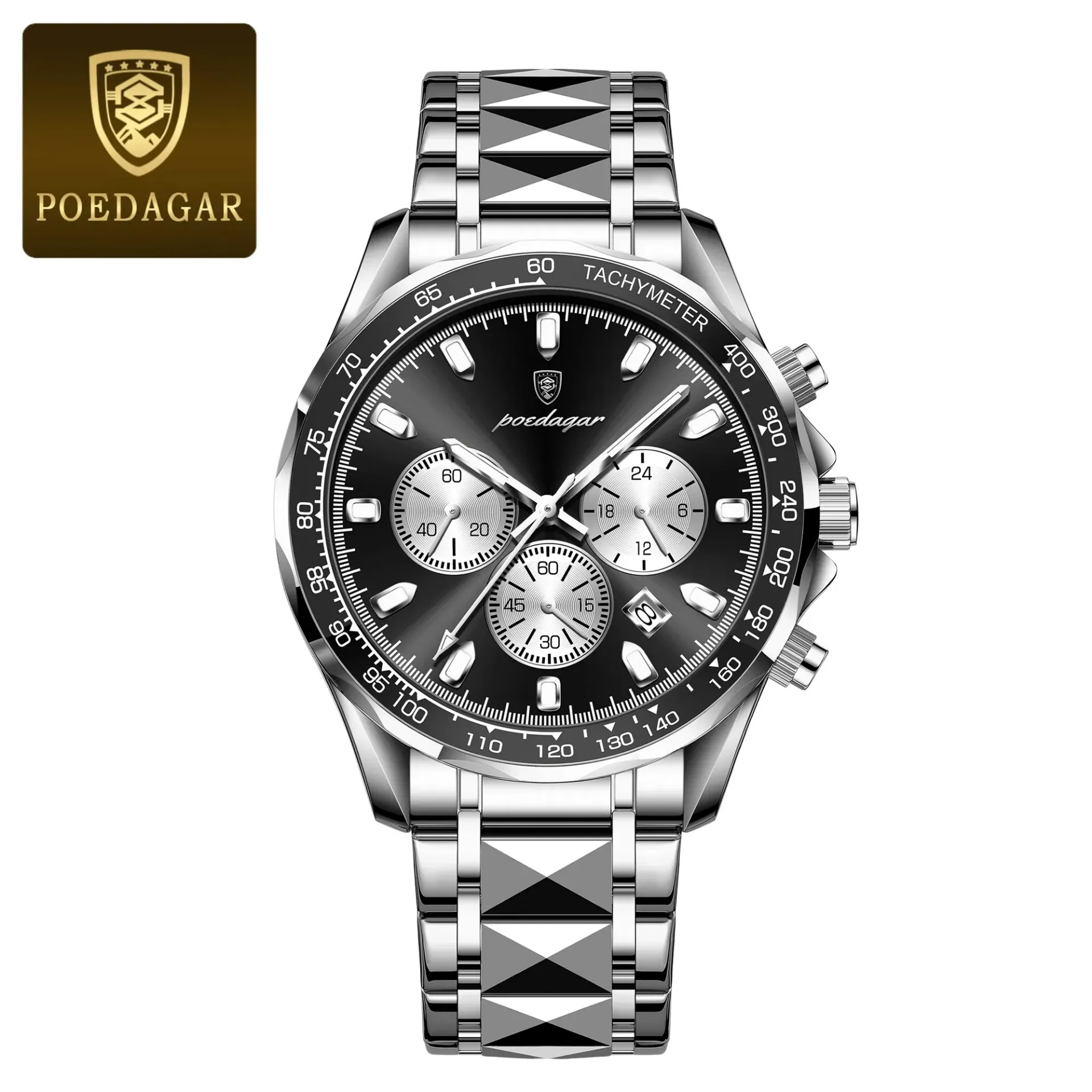 Reloj de Pulsera POEDAGAR Cronógrafo Negro Bisel Negro