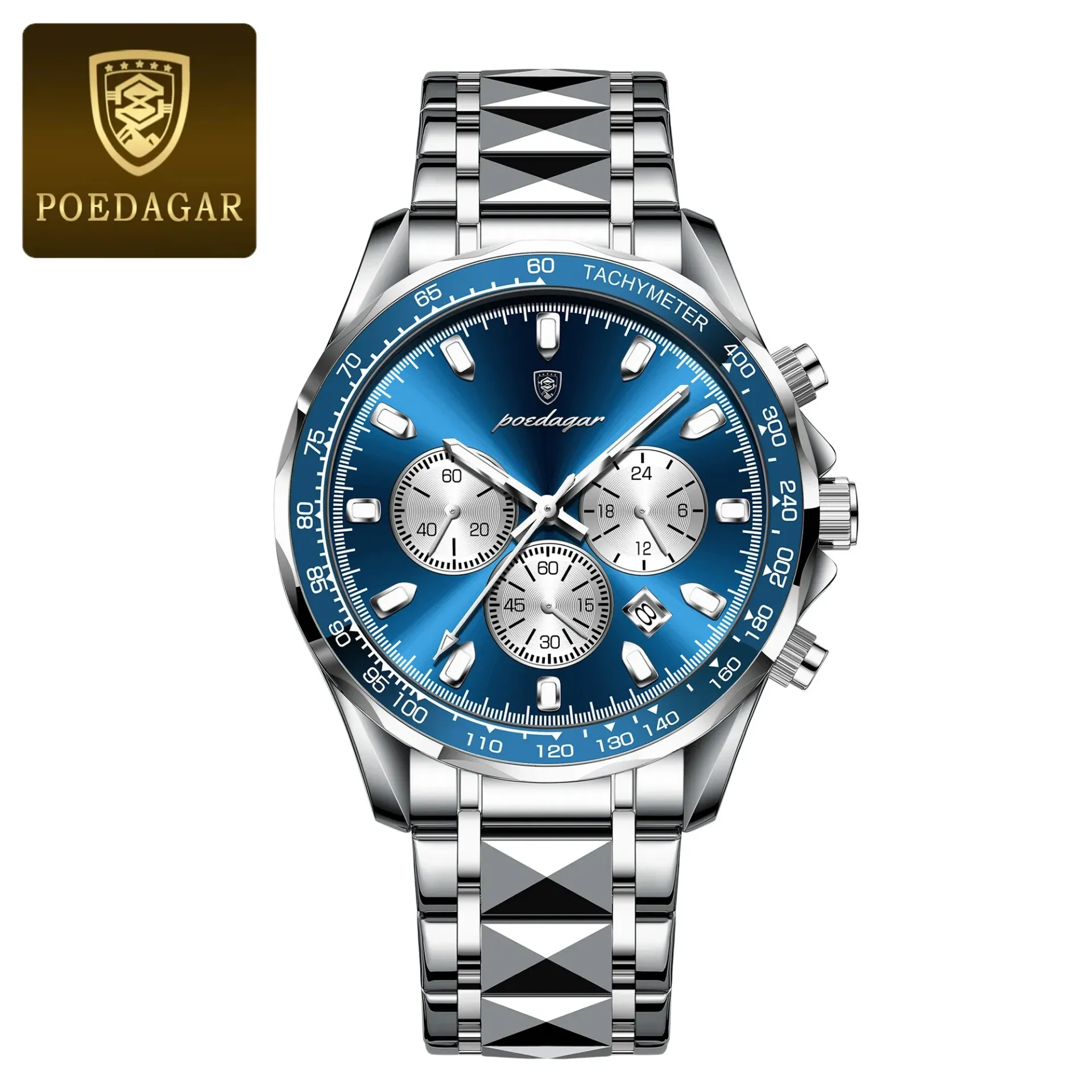 Reloj de Pulsera POEDAGAR Cronógrafo Azul Bisel Azul