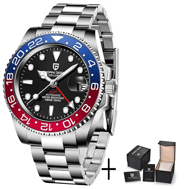[PD 1662 V3 Pepsi GMT Ali] Reloj de Pulsera PAGANI DESIGN Pepsi GMT Auto. - Acero - Zafiro WR 100mts