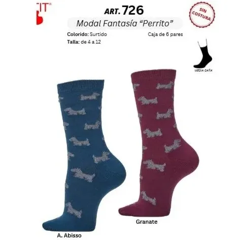 [726 10 Surt Ap] Le Petit 726 · Calcetín Junior Modal Fantasía Perritos