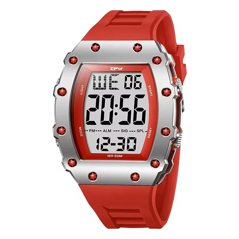 TPW · Reloj Digital Multifunción con Correa de Silicona (Rojo)