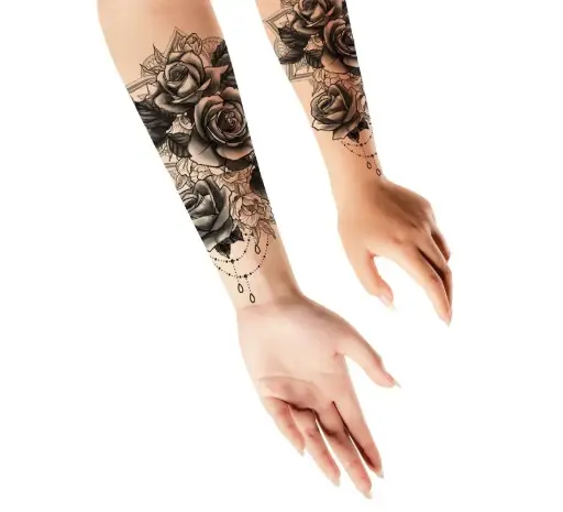 [90932 Halloween Tatuajes Disfrazzes] Tatuaje de Rosas Blanco y Negro - Halloween