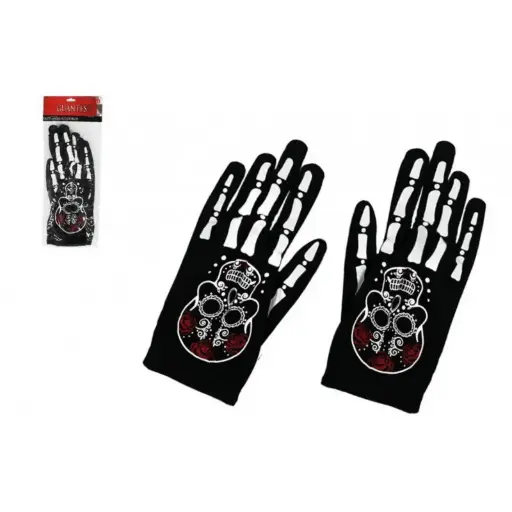 [88429 Halloween Disfrazzes] Guantes Cortos Catrina Negros (Adulto) - Halloween 